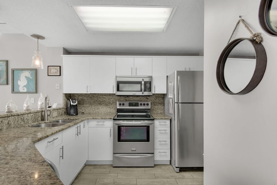 Stainless appliances with Keurig and coffee maker