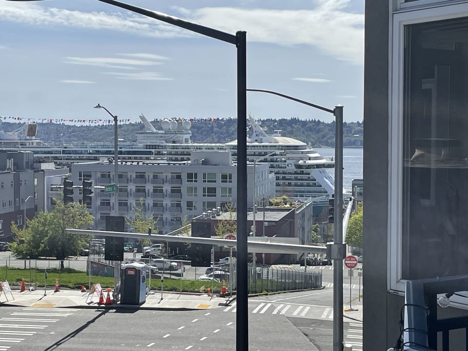 See the cruise ship 🛳️ terminal from the balcony and bedroom window 