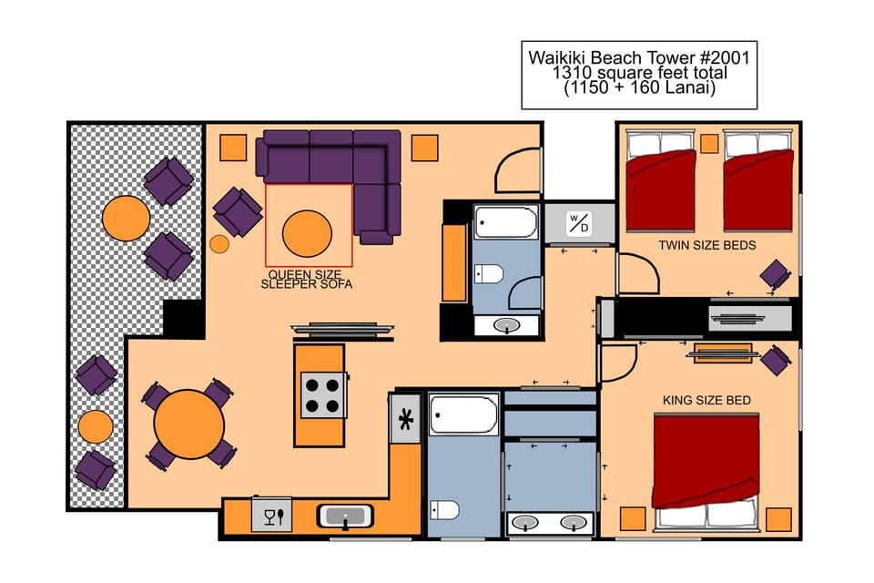 Waikiki Beach Tower #2001 Floor Plan