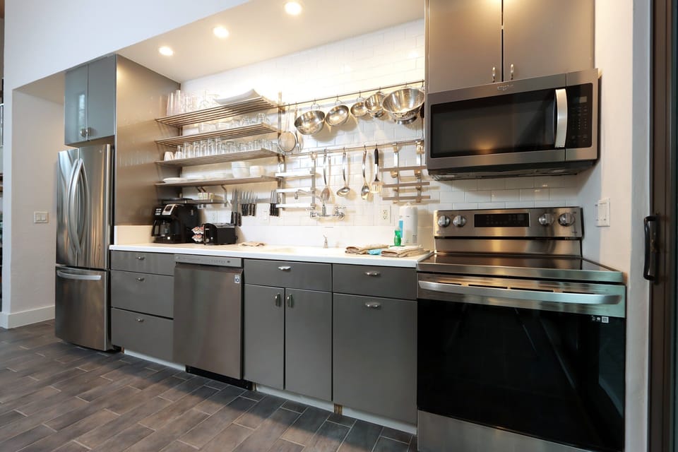 Kitchen with stainless steel appliances