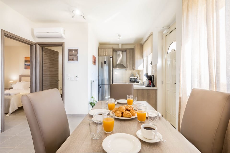 The living area and dining table