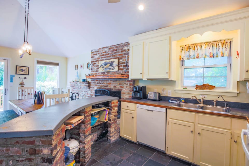 Our kitchen is fully supplied with the plates, bowls, cups, silverware and cookware.