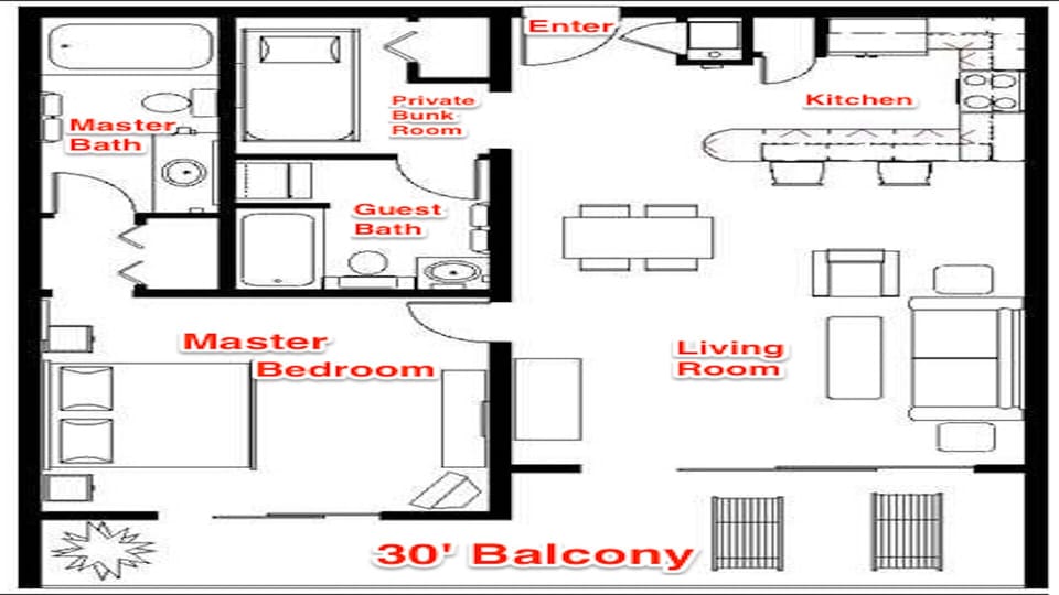 Unique floor plan. Note the Master Bedroom + balcony located on the beach side