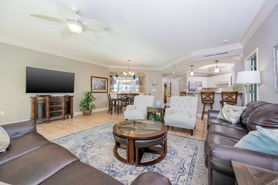 Gather in this welcoming living space and enjoy a movie night or stream your favorite shows