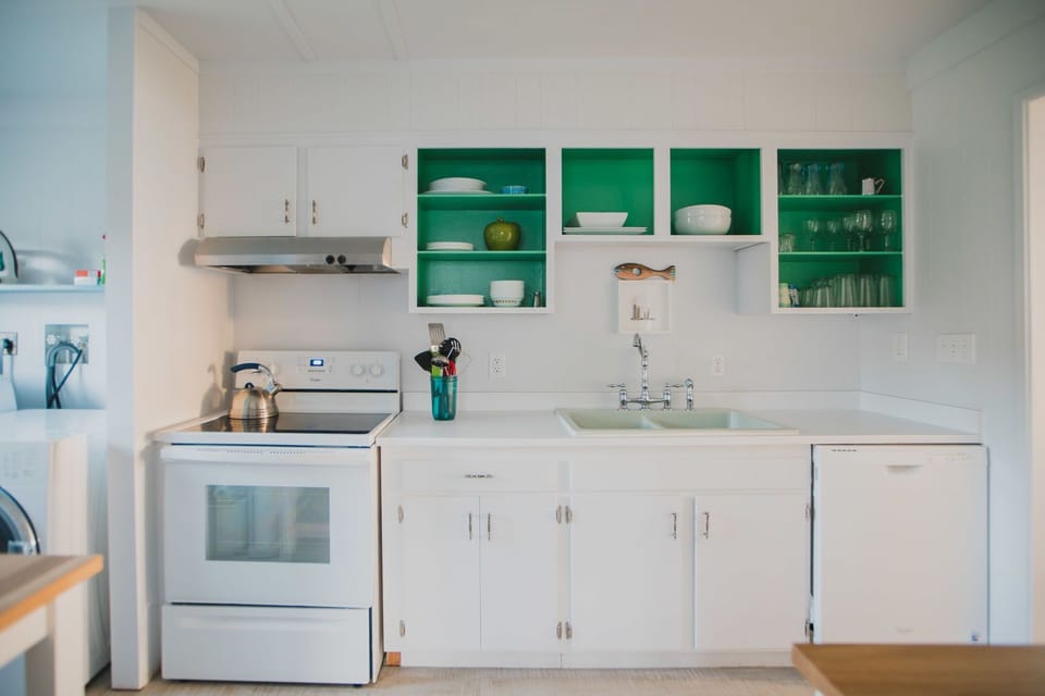 Pop of color gives this kitchen a playful touch.