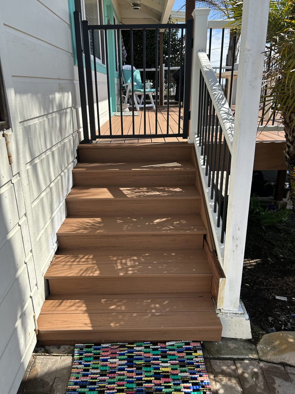 Stair up to deck. Gate protected for dogs and children.