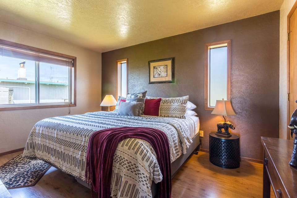 Comfortable primary bedroom suite with a private bath is a wonderful retreat.