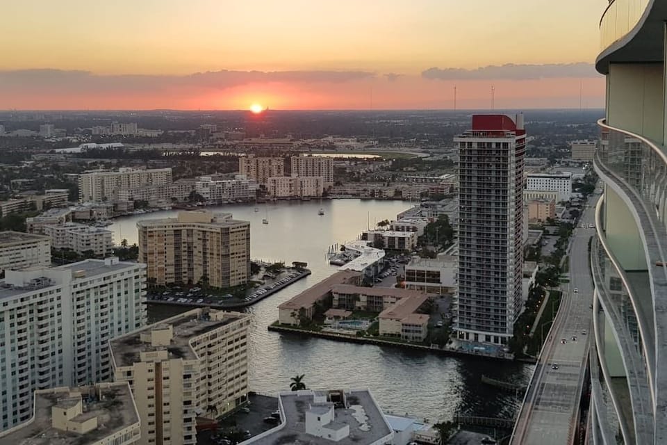 City View From Balcony at Sunset