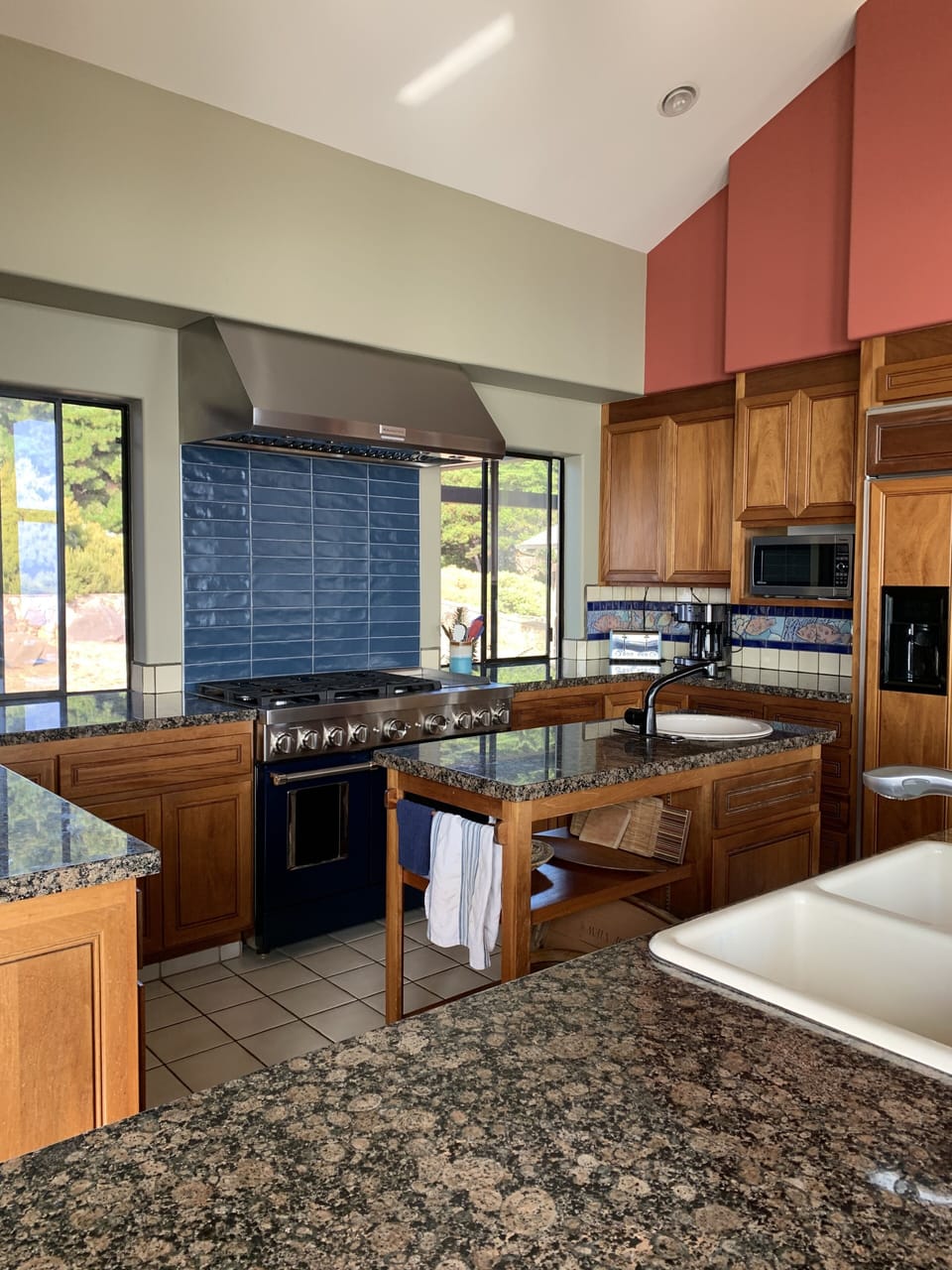 Commercial grade kitchen with ocean views