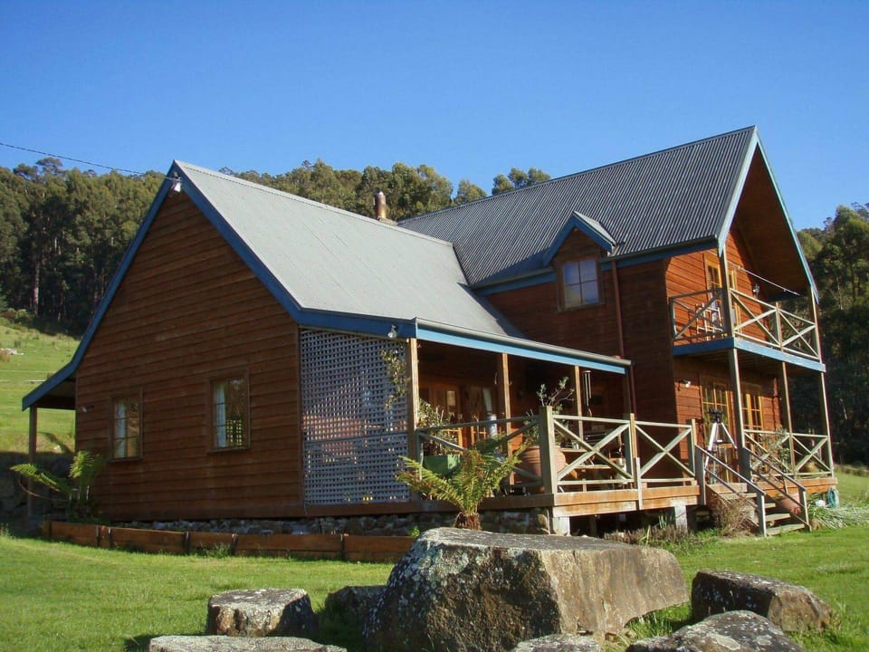 Great view of the house from the rock table and chairs 