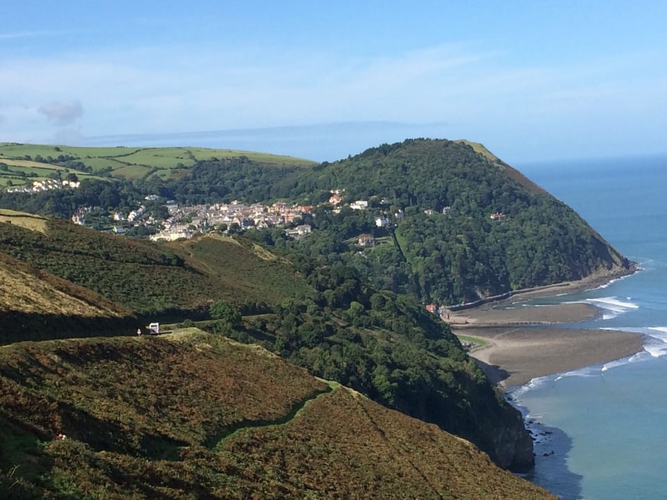 View of the approach to Lynton (top of cliff) and Lynmouth (at the bottom).