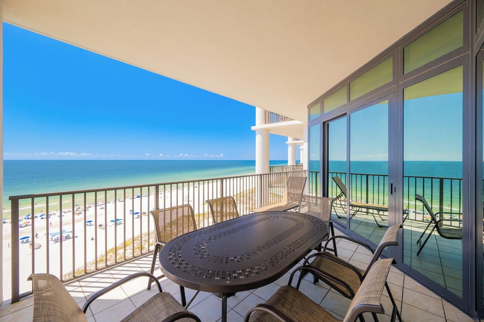 Enjoy tranquilizing views from the balcony, complete with a dining table and comfortable seating