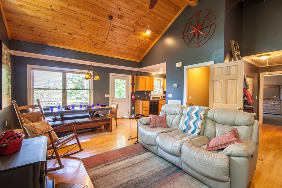 Vaulted Tongue In Groove Ceiling in the Open Concept Living Space