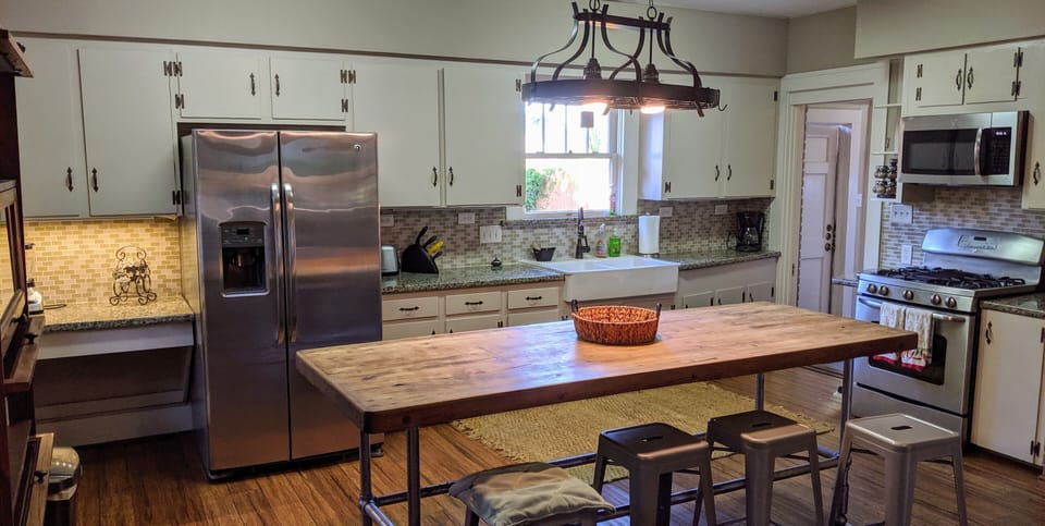 Full kitchen with restored butcher block island