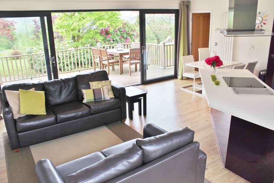 The sliding doors open out onto the generously proportioned deck