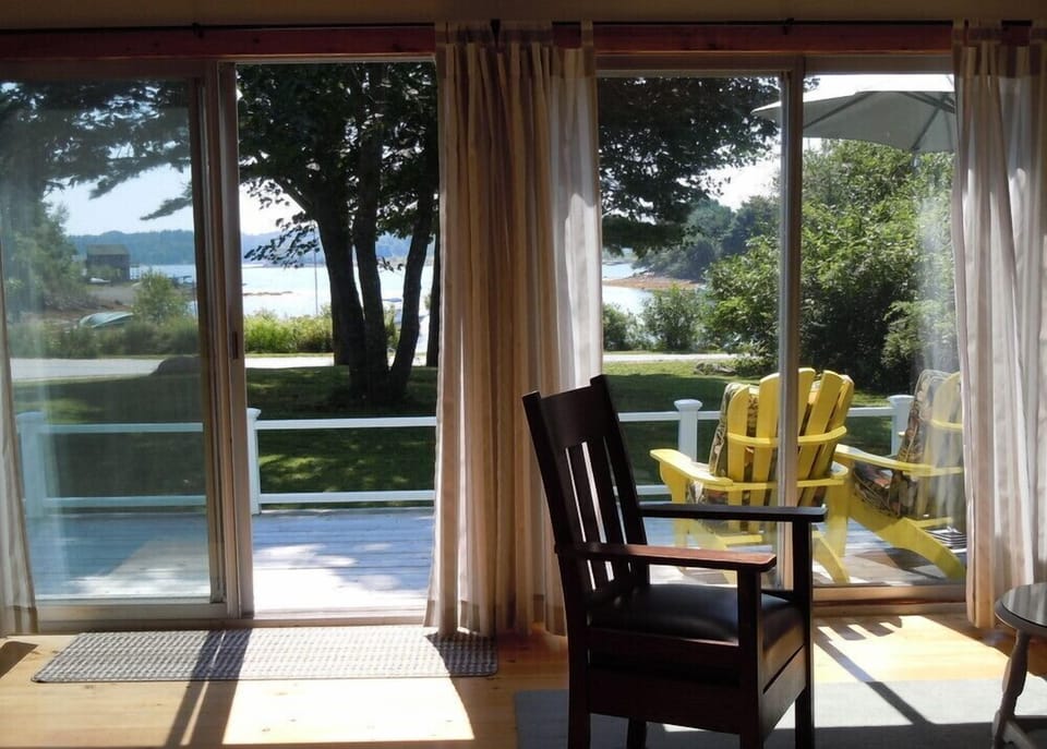 View from the living room, dining room and kitchen