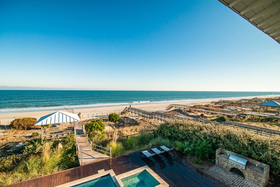 Pool Deck with Gas Grill and Beach Walkway with Gazebo