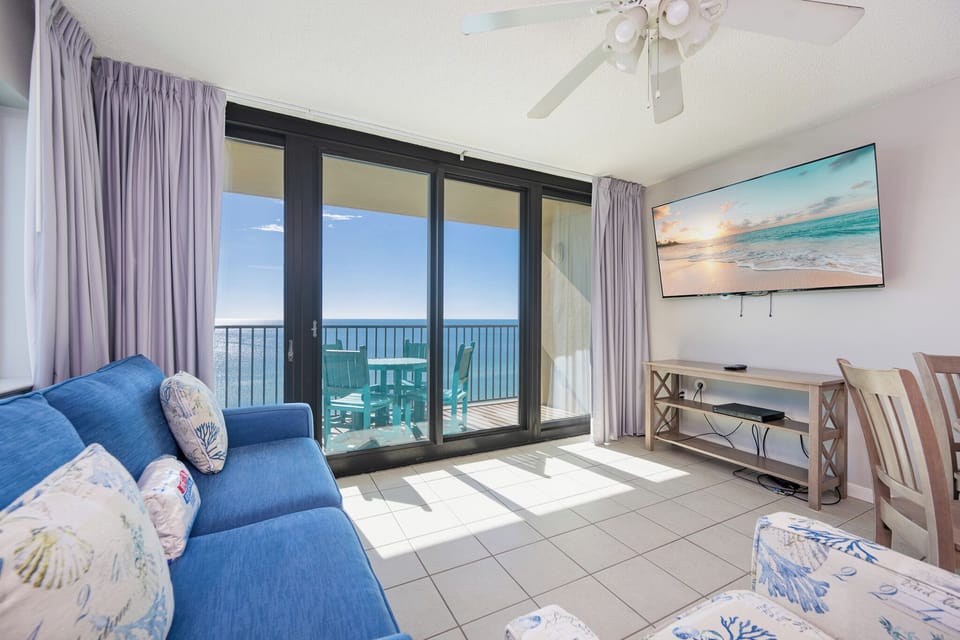 Unwind after a day on the beach with a good movie or stream your favorite show from the cozy sofa