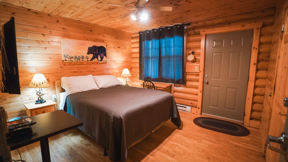 Wheel chair accessible room, with queen bed.