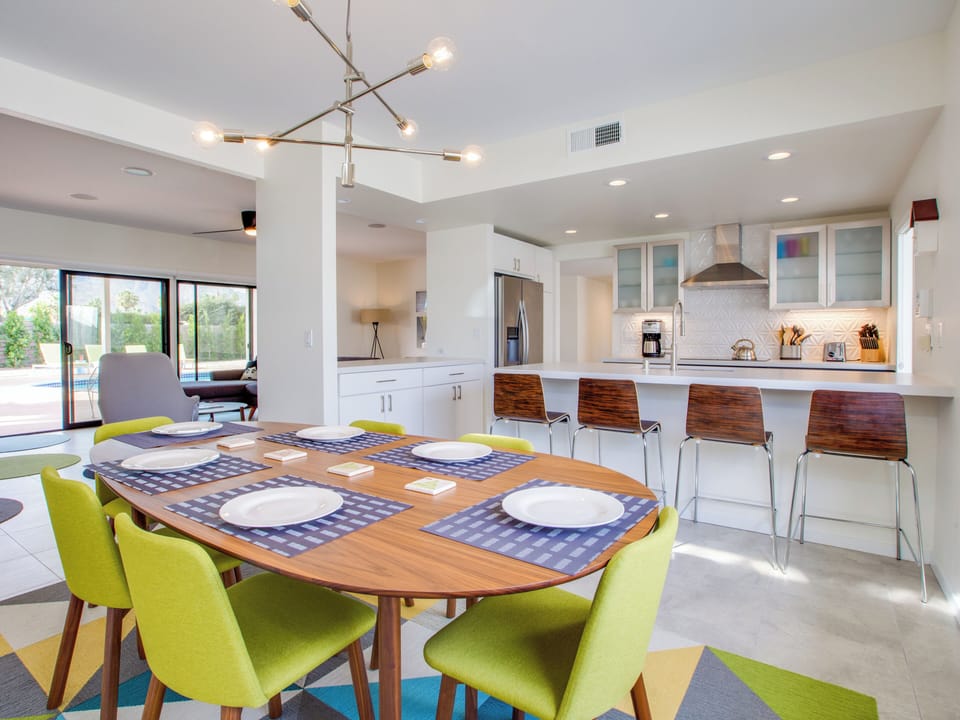 The bright dining area