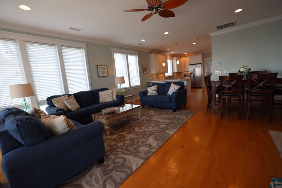 Large living room & kitchen. Great for gathering,lots of views and natural light