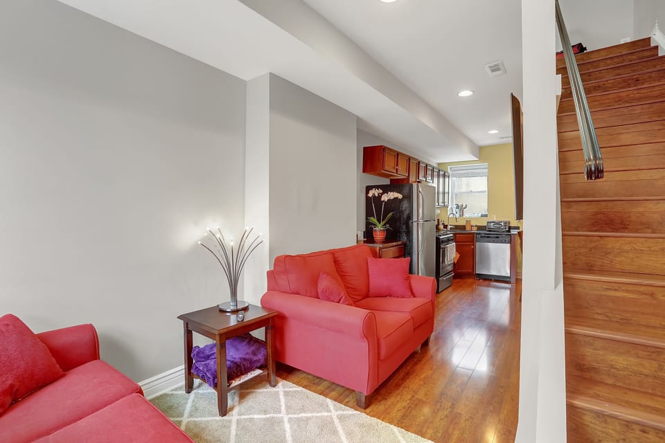 View from the front door towards kitchen. 