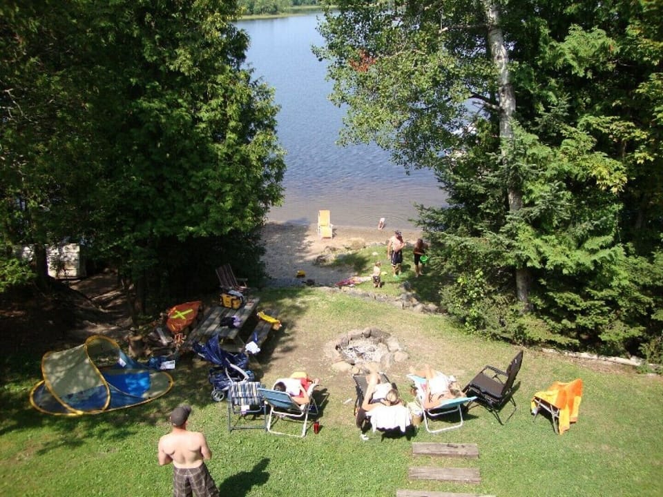 Looking out over the deck to beach