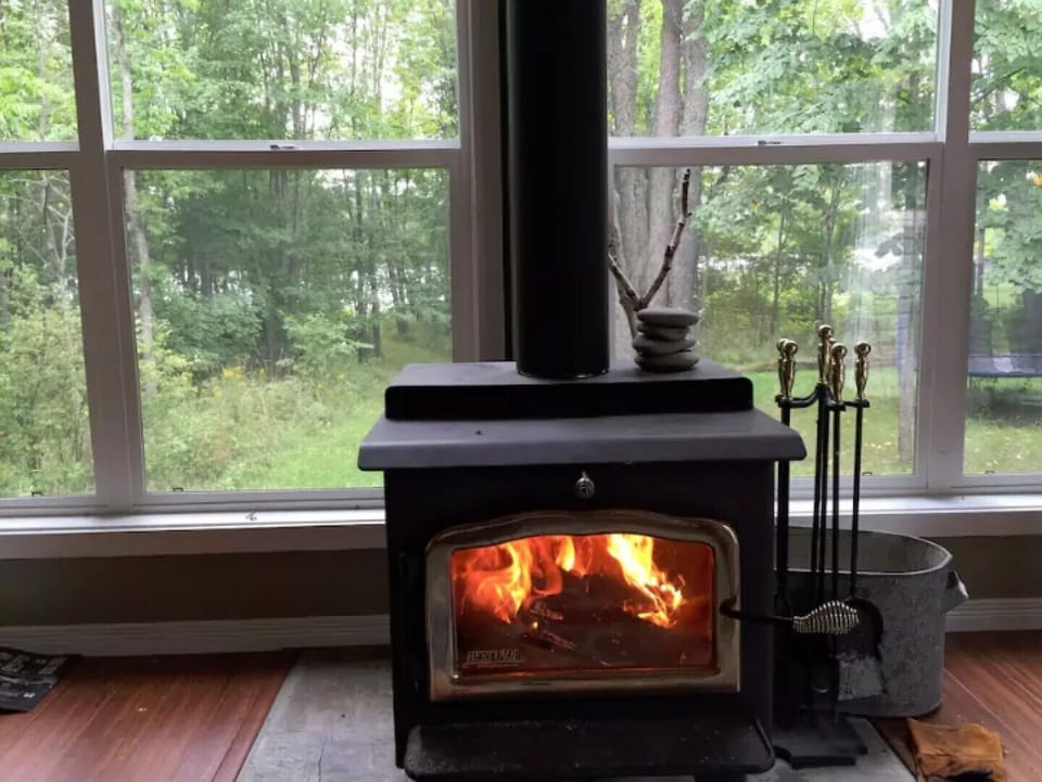 Stay warm with a wood burning fire place- make sure to bring firewood!