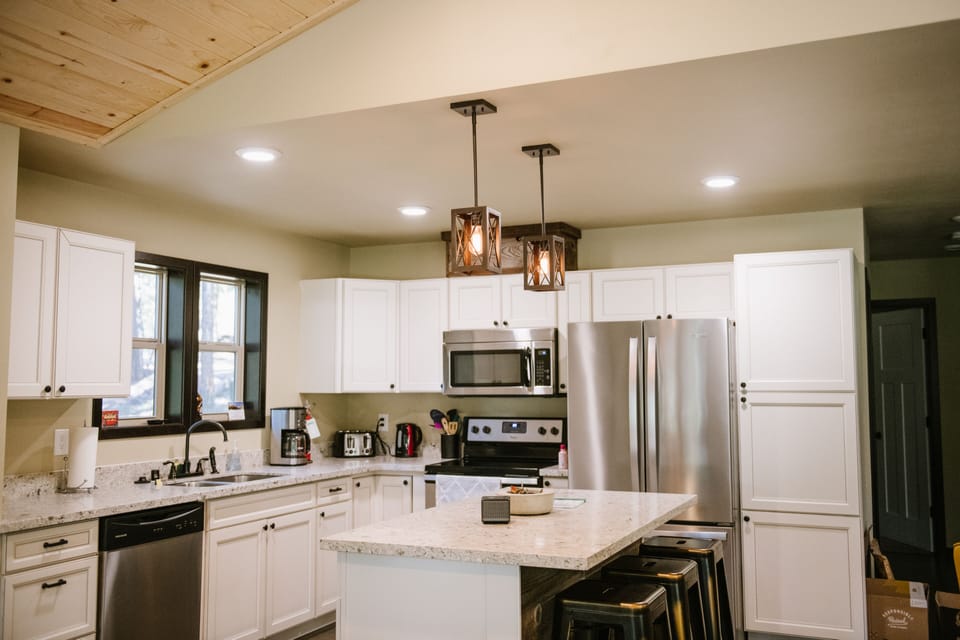 View of kitchen from the dining table