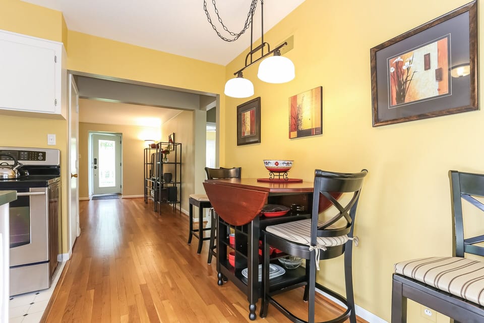 The view to the front door from the dining room.