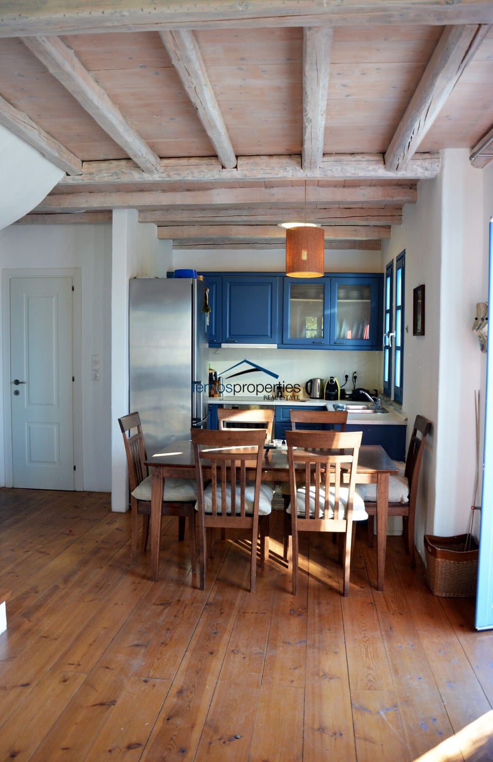 The dining area and the kitchen