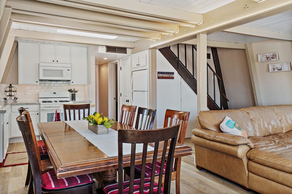 Dining table for eight; plus four TV trays if someone wants to sit elsewhere.