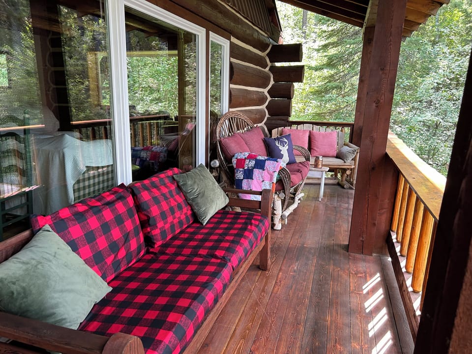 Deck seating with gorgeous lake view