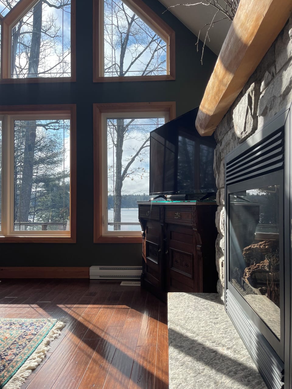 Great Room view of fireplace and TV