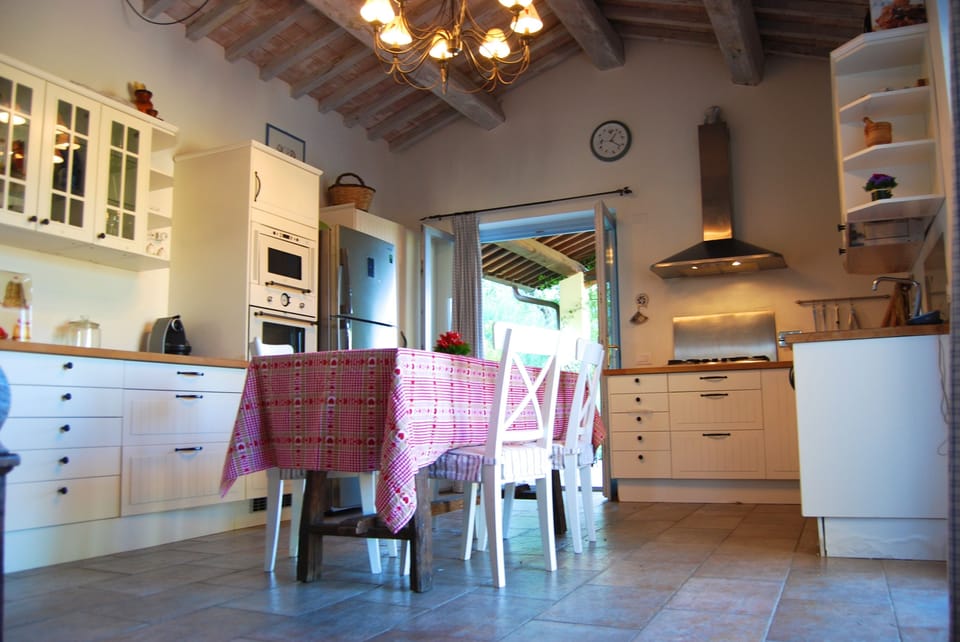 The kitchen and the view on the west porch.