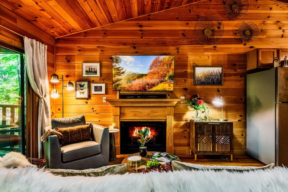 Enjoy the fireplace from the comfort of the king-size bed