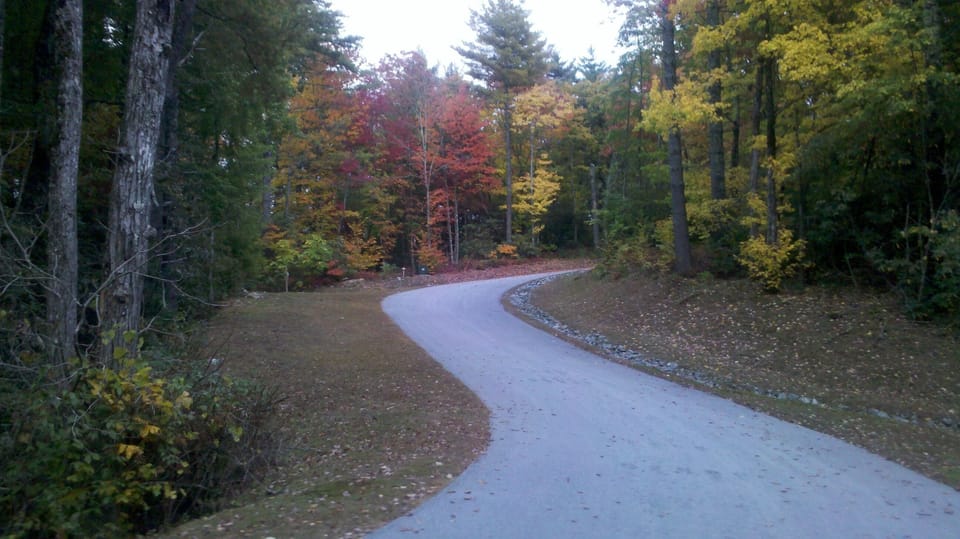Gorgeous fall view of road to Peace Mountain Lodge