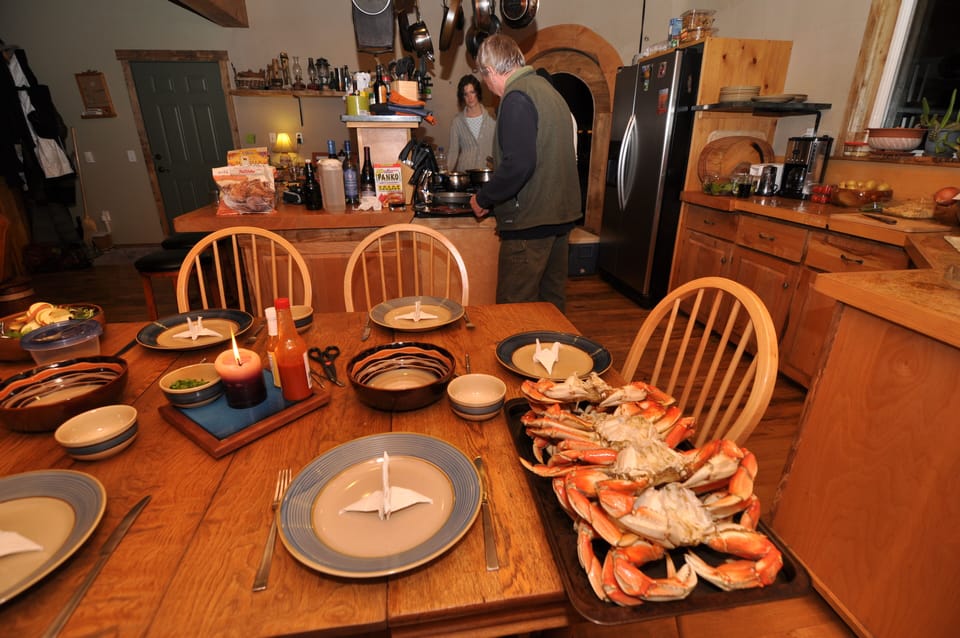 Fresh crabs for dinner, there is a crab cooker outside on the deck.