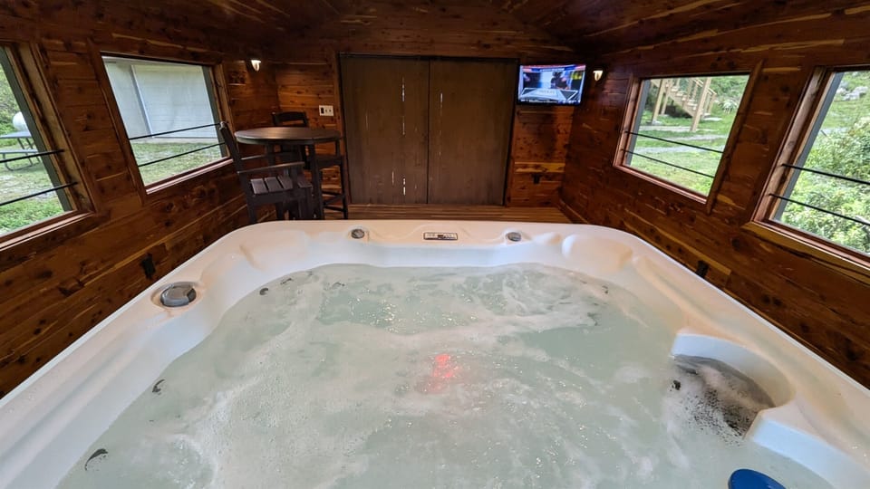 Enjoy watching your favorite movie while relaxing in the hot tub!