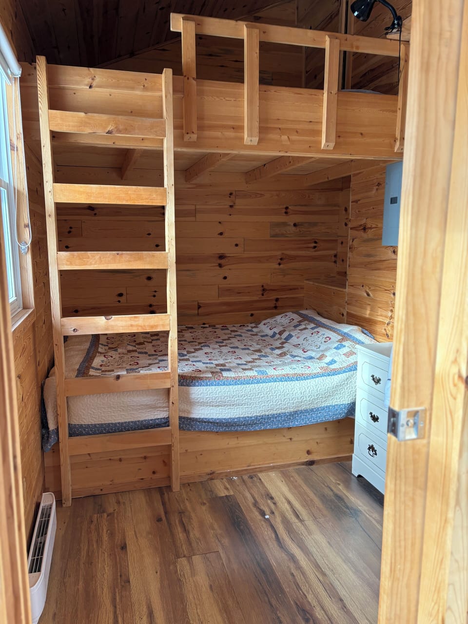 Queen Bunk Bed in Guest House with Sliding Door between rooms