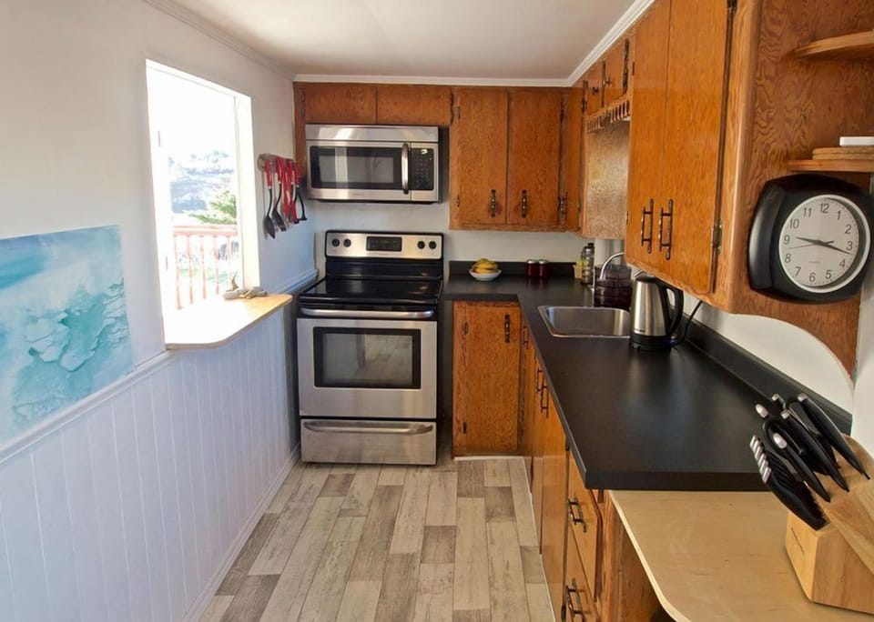 solid wood kitchen with ocean view