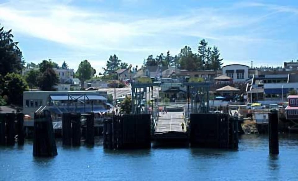 Beautiful Friday Harbor as seen from the deck of docking ferry