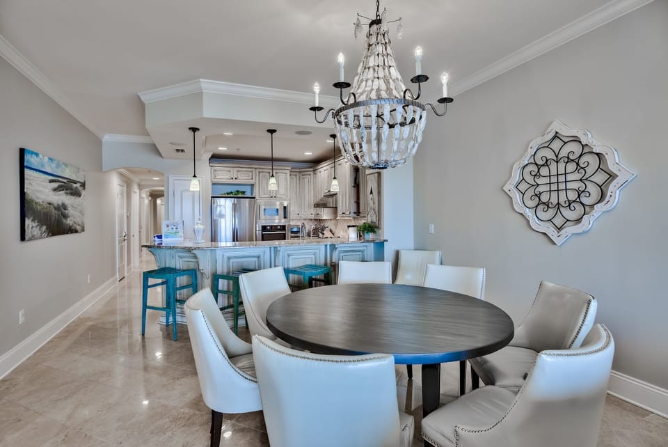 8 leather chairs around table