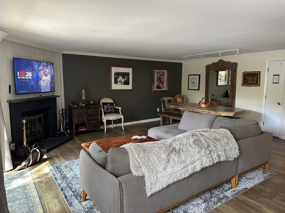 Cozy living room with fireplace and spacious seating area