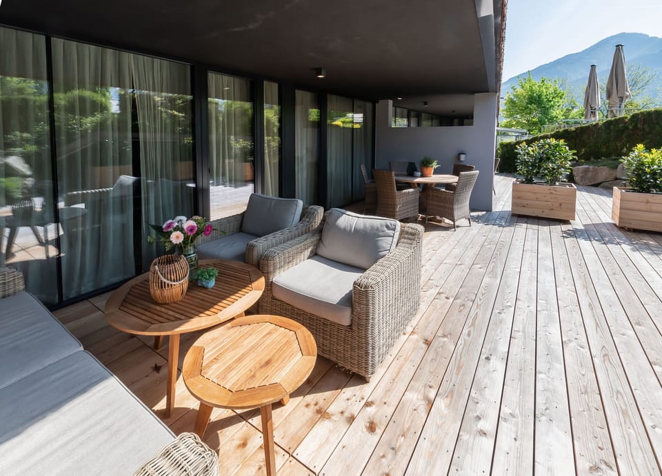 terrace with trees divided