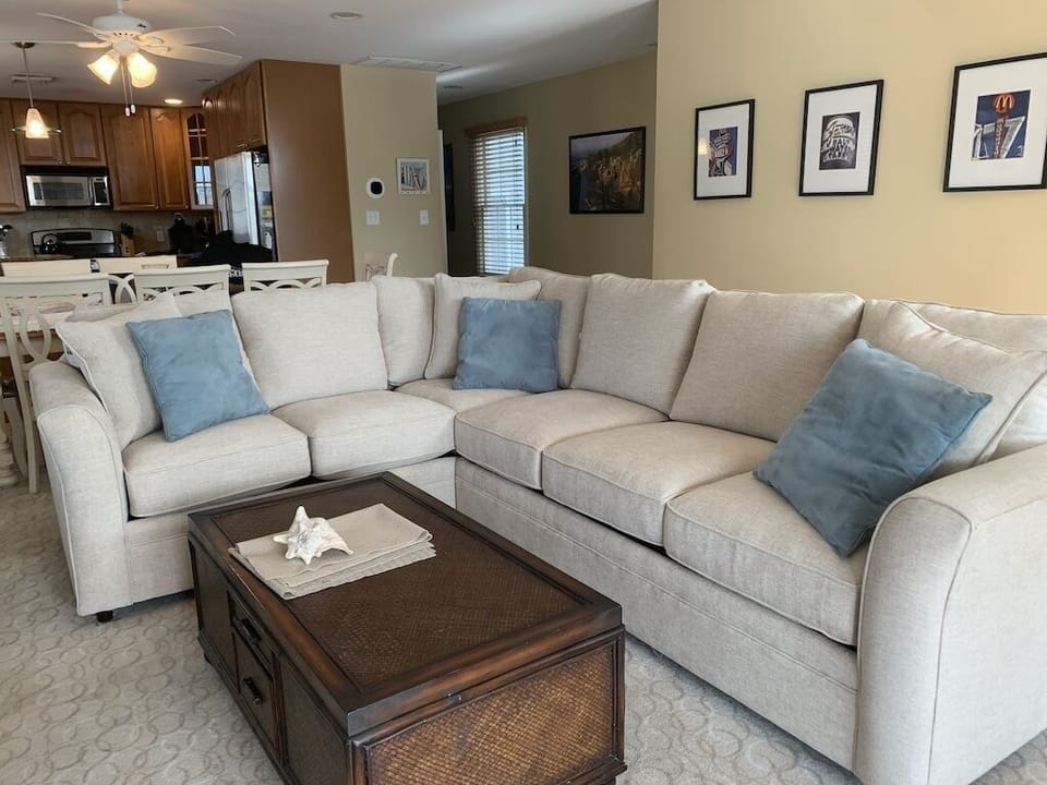 New addition to our living room is a sofa that includes a Queen Bed.
