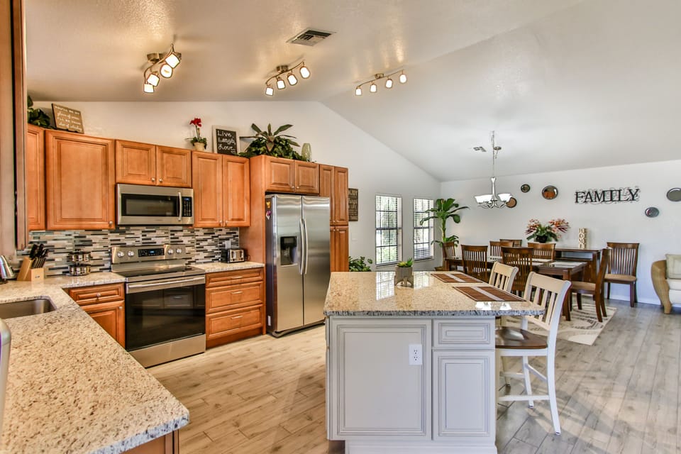 Large island in kitchen for entertaining.