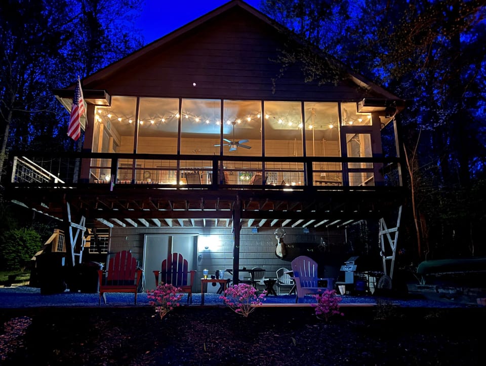 Night view from the lakefront side