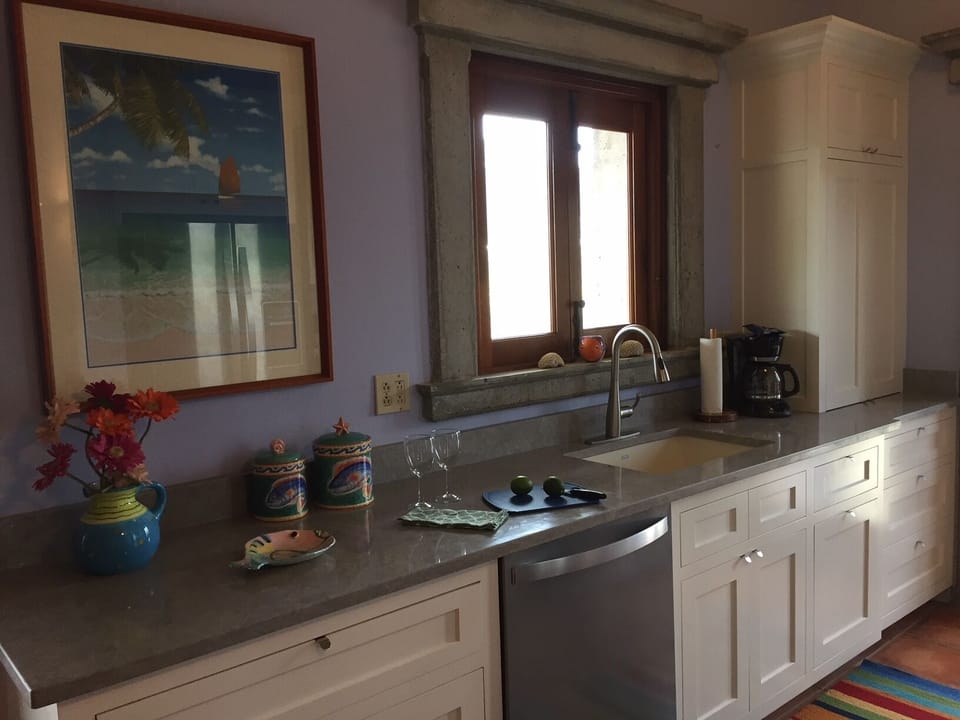 Speaking of eating, our kitchen is immaculate, beautiful, and very convenient.