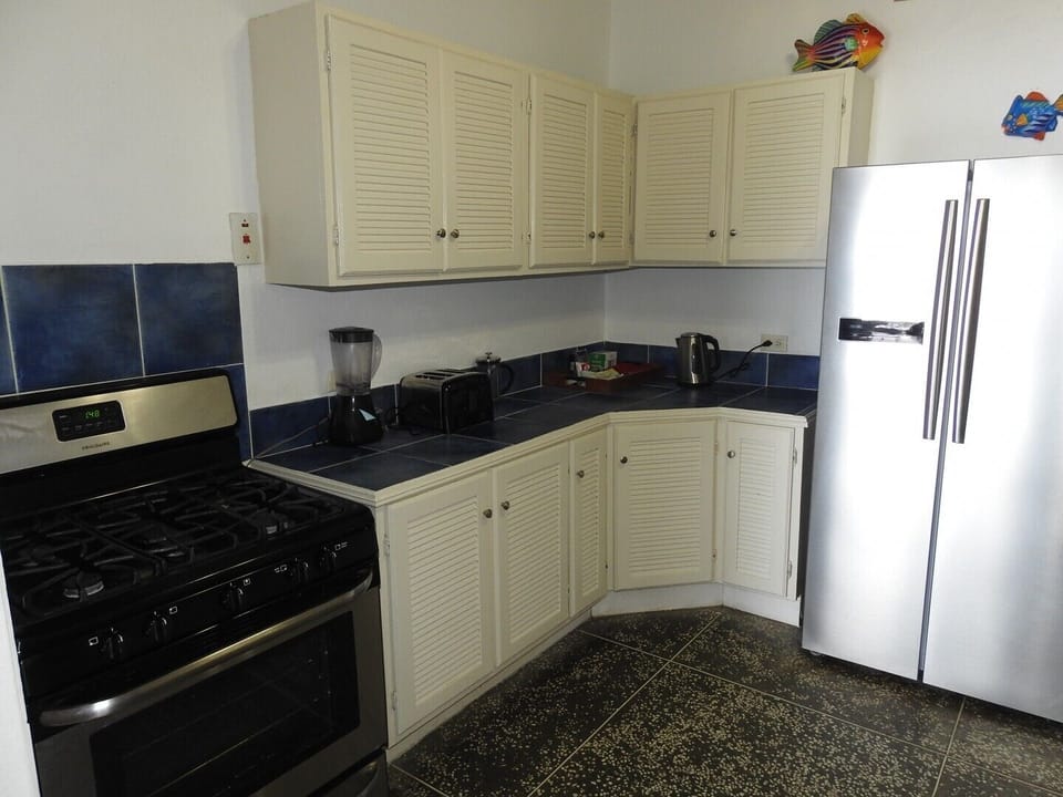 The kitchen is equipped with e.g. refrigerator, cooker, stove, toaster, blender and microwave